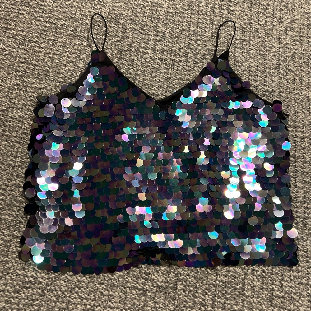 MERMAID TOP - sequins black/purple TOP - beaded TOP - size L - NEW